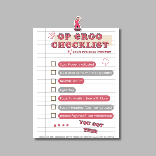 OP Ergo Checklist - Laminated Sign with Hanging Sticker