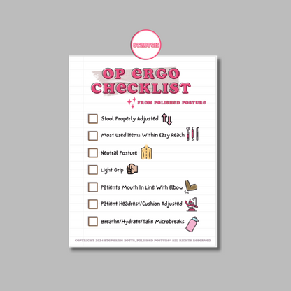 OP Ergo Checklist - Laminated Sign with Hanging Sticker