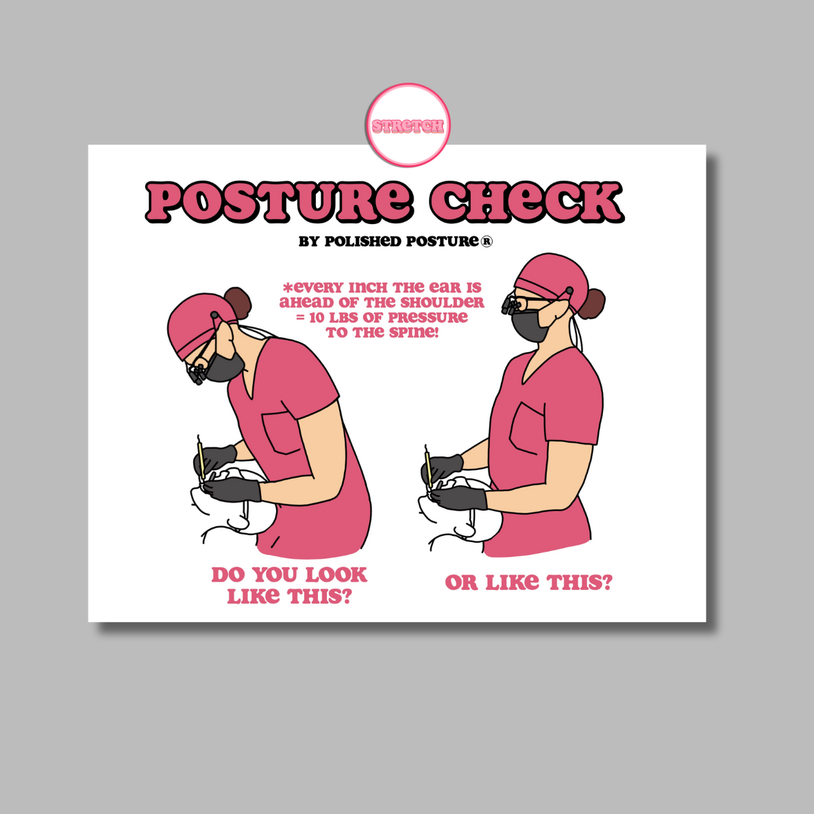 Posture Check Guide - Laminated Sign with Hanging Sticker